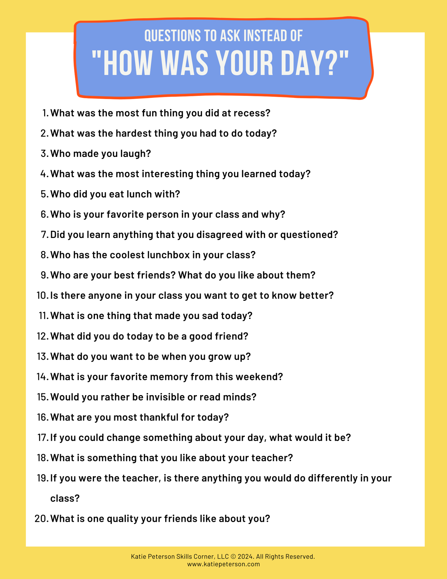 "How Was Your Day?" Question Guide Poster